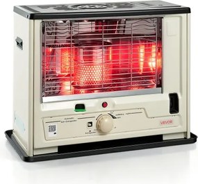 VEVOR 2930W draagbare petroleumkachel, 4,44L olietank, beige, voor thuis, kamperen en noodgevallen, max. 10 m², veiligheidsrooster, kantelbeveiliging, vlamregeling, met tankindicator en accu