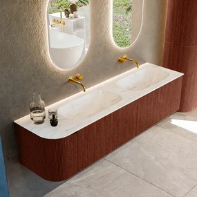 Mondiaz Kurve-dlux 175cm badmeubel ronding links ruby met 2 lades en 1 deur en wastafel stor small dubbel/rechts zonder kraangat ostra