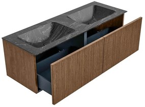 Mondiaz Kurve-dlux 130cm badmeubel walnut met 2 lades en wastafel leaf dubbel zonder kraangat lava