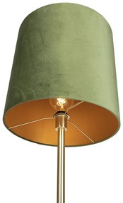 Stoffen Botanische vloerlamp messing met groene kap 40 cm - Simplo Modern E27 cilinder / rond Binnenverlichting Lamp