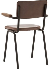 Goossens Eetkamerstoel Chaplin bruin leer met armleuning, urban industrieel