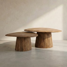 Salontafelset Hout Met Ribbel Voet - 93 X 72cm.