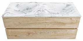 Mondiaz Vica DLux badmeubel 120cm washed oak 2 lades met wastafel glace dubbel 2 kraangaten