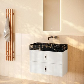 Muebles Murcia badmeubel ribbelfront 80cm wit mat met Portoro Gold wastafel zonder kraangat