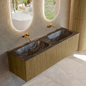 Mondiaz Kurve-dlux 150cm badmeubel dusk met 2 lades en wastafel stor small dubbel zonder kraangat lava