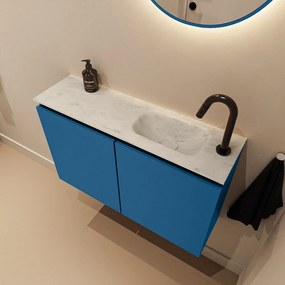 Mondiaz Ture DLux toiletmeubel 80cm jeans met wastafel opalo rechts met kraangat