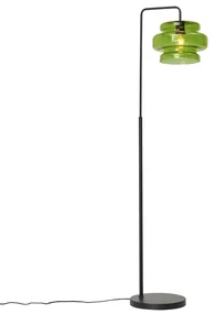 Retro vloerlamp zwart met groen glas - Denise Retro E27 rond Binnenverlichting Lamp