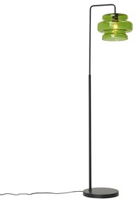 Retro vloerlamp zwart met groen glas - Denise Retro E27 rond Binnenverlichting Lamp