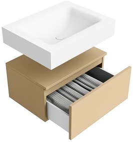 Zaro Alan badmeubel 60cm sand 1 lade met vrijhangende wastafel cloud midden 1 kraangat talc