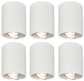 Set van 6 Spot / Opbouwspot / Plafondspots wit draai- en kantelbaar - Rondoo up Design, Modern GU10 Binnenverlichting Lamp