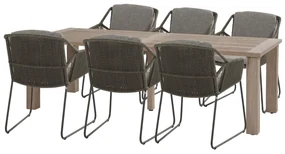 4 Seasons Outdoor Accor eetset mid grey met Louvre teak tafel 240 x 95 cm Tuinset houtkleur weerbestendig