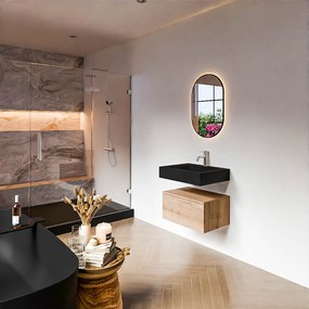 Zaro Alan badmeubel 60cm washed oak 1 lade met vrijhangende wastafel cloud midden 1 kraangat urban