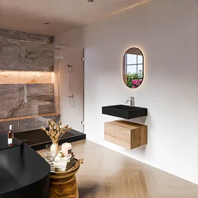 Zaro Alan badmeubel 60cm washed oak 1 lade met vrijhangende wastafel cloud midden 1 kraangat urban