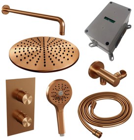 Brauer Copper Edition complete inbouw regendouche met 3 standen handdouche, gebogen wandarm en hoofddouche 30cm set 34 koper geborsteld PVD