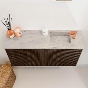 Mondiaz Joya DLux 80cm toiletmeubel walnut met wastafel faye rechts 1 kraangat glace