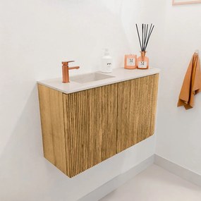 Mondiaz Joya DLux 70cm toiletmeubel ronding rechts oak met wastafel faye links 1 kraangat meli