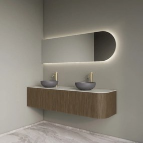 Gliss Design Alluro badmeubel ribbelfront met ronding rechts 160cm ash grey en wit marmer toppaneel