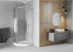 Mexen Rio halfronde douchecabine 70 x 70 cm, witte strepen, chroom + douchebak, wit - 863-070-070-01-20-4710
