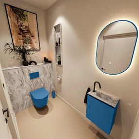 Mondiaz Ture DLux toiletmeubel 40cm jeans met wastafel glace rechts met kraangat