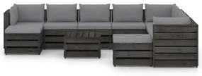 vidaXL 11-delige Loungeset met kussens grijs geïmpregneerd hout