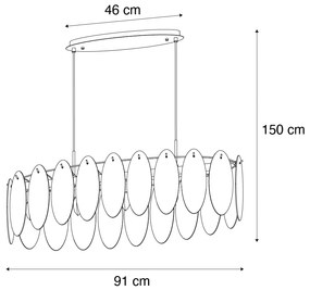 Eettafel / Eetkamer Art Deco hanglamp goud met amber glas ovaal 5-lichts - Mochan Art Deco E14 Binnenverlichting Lamp