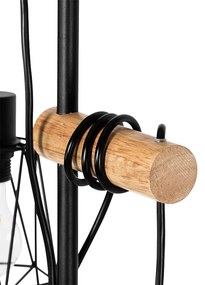 Landelijke vloerlamp zwart met hout 2-lichts met kap - Dami Frame