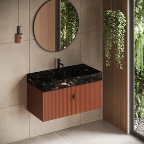 Muebles Zahora badmeubel ribbelfront 100cm terracotta met Portoro Gold wastafel zonder kraangat