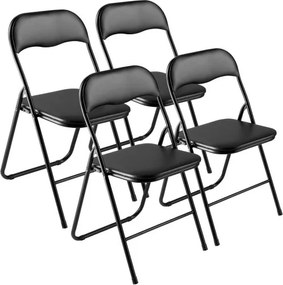 VEVOR 4-pack opvouwbare stoelen, opvouwbare leren stoel, draagbare kampeerstoel met metalen frame en gevoerd kussen, stapelbare stoelen voor binnen- en buitengebruik, opvouwbare stoel voor thuis, tuin, feestjes, zwart