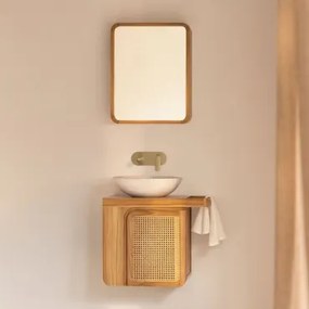 Georgy Zwevend Badkamermeubelset Van Teakhout Teakhout & Rond Cement Wit Ø40 Cm Zavion & Rechthoekig Met Afgeronde Hoeken En Opbergruimte 45x60 -