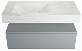 Mondiaz Alan DLux badmeubel 100cm plata 1 lade met wastafel opalo links 1 kraangat