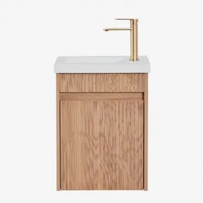 Narek Zwevend Houten Badkamermeubelset Met Geïntegreerde Wastafel Ash Brown & Spiegelloze & Geborsteld Goudkleurig ↑20 Cm - Sklum