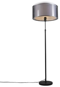 Vloerlamp zwart met zwart/witte kap 47 cm verstelbaar - Parte