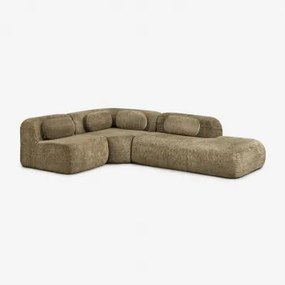 Modulaire Hoekbank Van 3 Delen Met Rechter Divan In Vacuüm Verpakte Chenille Merida Chenille Dik Saliegroen - Sklum