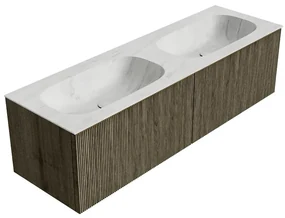 Mondiaz Kurve-dlux 150cm badmeubel shadow met 2 lades en wastafel stor small dubbel zonder kraangat opalo