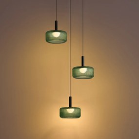 Design hanglamp gunmetal met groen glas incl. LED 3-staps dimbaar 3-lichts easylift - Fiera
