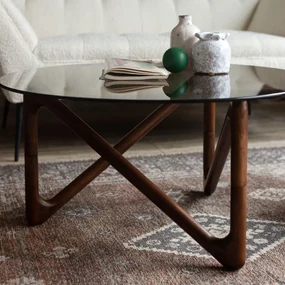 Dutchbone Naia Ronde Salontafel Walnoot En Glas - 80 X 80cm.