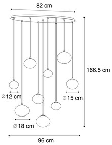 Eettafel / Eetkamer Moderne hanglamp zwart met smoke glas 9-lichts - Jia Modern G9 bol / globe / rond ovaal Binnenverlichting Lamp