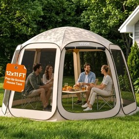 VEVOR Pop-up Tent, 365,76 x 335,28 cm, Draagbare kampeertent voor 10-12 personen, met net, draagtas, zijwanden en haringen, voor tuin, terras en buitenactiviteiten, beige