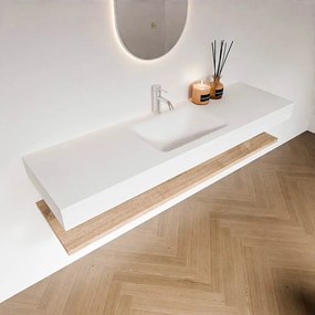 Zaro Alan badmeubel 160cm met planchet washed oak en vrijhangende wastafel cloud midden 1 kraangat talc