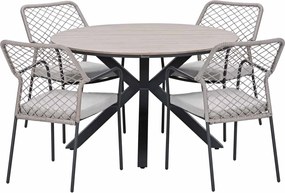 Garden Impressions Ross tuinset sand 5-delig - Tulli tuintafel light teak look Ø122 cm