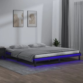 vidaXL Bedframe LED massief hout grijs 135x190 cm 4FT6 Double