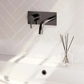 Brauer Gunmetal Edition ColdStart wastafelkraan inbouw gebogen uitloop met achterplaat model E2 gunmetal geborsteld PVD