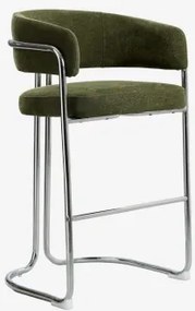 Zithoog Kruk Met Gestoffeerde Rugleuning En Ijzer Zantria ↑75 Cm & Chenille Sage Green - Sklum