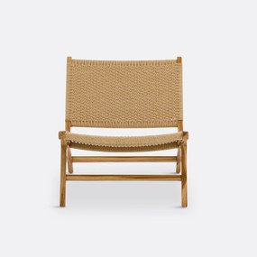 Lounge fauteuil in teak en gevlochten koord, Amanda