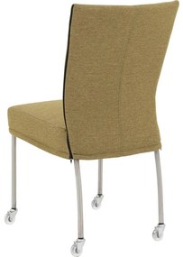 Goossens Eetkamerstoel Funk RVS Poten groen stof leuning en met wielenTransparant skater wiel met rvs kap, modern design