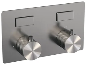 Brauer Brushed Carving thermostatische inbouw regendouche met staafhanddouche, gebogen muurarm, glijstang en hoofddouche 20cm set 63 RVS geborsteld PVD
