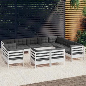 vidaXL 12-delige Loungeset met kussens massief grenenhout wit