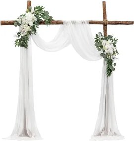 VEVOR Bloemenset voor Trouwboog, Witte Bloemen voor Trouwboog met Gordijnen (Set van 3) – 2 Bloemstukken, 1 Transparant Gordijn, voor Ceremoniële Boeketten, (Zonder Houten Boogstandaard)