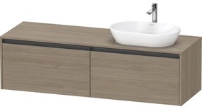 Duravit Ketho 2 wastafelonderbouwkast incl. consoleplaat met 2 laden voor waskom rechts 160x55x45.9cm met handgrepen antraciet eiken terra mat K24889R35350000