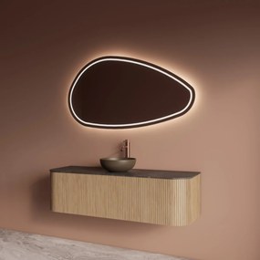Gliss Design Alluro badmeubel ribbelfront met ronding links/rechts 140cm mist en zwart leisteen toppaneel